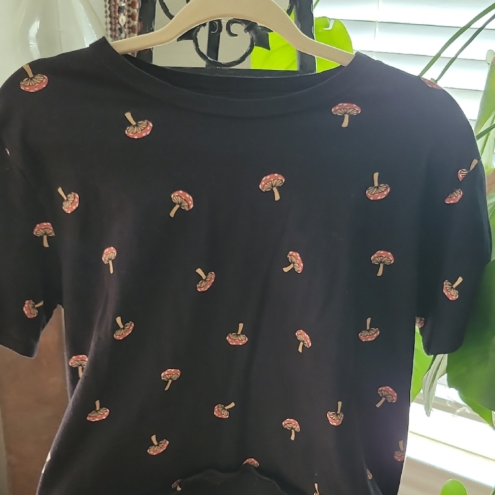 Black Tee with Mushroom Pattern